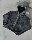 FOESCE Y2k Harajuku Retro High Street Streetwear Casual Solid Color Splicing Three Dimensional Pattern Zipper Hoodie for Men and Women