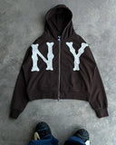 Y2k Harajuku Retro Trendy Brand Letter Embroidery Oversized Sweatshirt  Women High Street Fashion Loose Zipper Hoodie Men