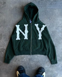 Y2k Harajuku Retro Trendy Brand Letter Embroidery Oversized Sweatshirt  Women High Street Fashion Loose Zipper Hoodie Men