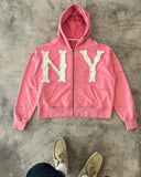 Y2k Harajuku Retro Trendy Brand Letter Embroidery Oversized Sweatshirt  Women High Street Fashion Loose Zipper Hoodie Men
