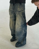 FOESCE Y2k Jeans Retro Distressed High Waisted Baggy Jeans Punk Hip Hop Men Women Wide Leg Straight Denim Pants Slouchy Streetwear