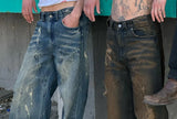 FOESCE Y2k Jeans Retro Punk Ripped Baggy Jeans Solid Color Harajuku Straight Denim Trousers Casual Rock Low Waist Pants Streetwear