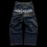 FOESCE Y2k Men Retro Harajuku Clothing 2025 New Baggy Casual Wide Leg Jeans Hip Hop Print Jeans Trend Fashion Black High waist Jean
