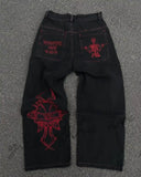 FOESCE Y2k Men Retro Harajuku Clothing 2025 New Baggy Casual Wide Leg Jeans Hip Hop Print Jeans Trend Fashion Black High waist Jean