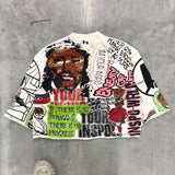 FOESCE Y2k New Hip Hop Punk Graffiti Design Pattern Printed T Shirt Mens and Womens Retro Harajuku Gothic Oversized Short Sleeved Tops