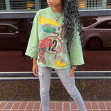 FOESCE Y2k New Street Trend Mens and Womens Hip Hop Graffiti Large Pattern Print Design Shirt Harajuku Fashion Oversized Loose T Shirt