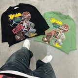 FOESCE Y2k New Street Trend Mens and Womens Hip Hop Graffiti Large Pattern Print Design Shirt Harajuku Fashion Oversized Loose T Shirt