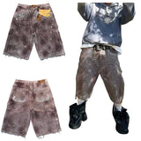 FOESCE Y2k Shorts Men Retro Hip Hop Rhinestone Pattern Harajuku Fashion Loose Gym Basketball Shorts Goth Casual Sweatpants Streetwear