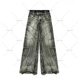 FOESCE Y2k Streetwear Punk Hip Hop Jeans West Coast Workwear Ripped Rap Style Loose Wash Plus Size Clothing Men Mopping Pants