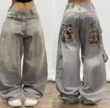 FOESCE Y2k Streetwear Punk Hip Hop Jeans West Coast Workwear Ripped Rap Style Loose Wash Plus Size Clothing Men Mopping Pants