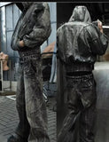 FOESCE Y2k Streetwear Punk Hip Hop Jeans West Coast Workwear Ripped Rap Style Loose Wash Plus Size Clothing Men Mopping Pants