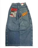 FOESCE Y2k Streetwear Punk Hip Hop Jeans West Coast Workwear Ripped Rap Style Loose Wash Plus Size Clothing Men Mopping Pants