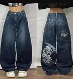 FOESCE Y2k Streetwear Punk Hip Hop Jeans West Coast Workwear Ripped Rap Style Loose Wash Plus Size Clothing Men Mopping Pants