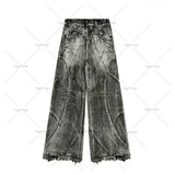 FOESCE Y2k Streetwear Punk Hip Hop Jeans West Coast Workwear Ripped Rap Style Loose Wash Plus Size Clothing Men Mopping Pants