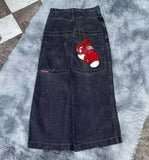 FOESCE Y2k Streetwear Punk Hip Hop Jeans West Coast Workwear Ripped Rap Style Loose Wash Plus Size Clothing Men Mopping Pants