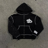 FOESCE Y2k Streetwear Retro Men Embroidery Personalized Diamond Oversized Hoodie Men Women Harajuku Gothic Casual Sweatshirt