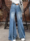 FOESCE Y2k Vintage Blue Baggy Jeans Women High Waist  Aesthetic Harajuku Denim Trousers 90s Trashy Emo 2000s Grunge Cargo Pants