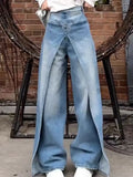 FOESCE Y2k Vintage Blue Baggy Jeans Women High Waist  Aesthetic Harajuku Denim Trousers 90s Trashy Emo 2000s Grunge Cargo Pants