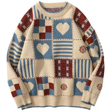 FOESCE Y2k Vintage Sweater Men Hip Hop Streetwear 2025 Harajuku Retro Japanese Style Love Oversized Women Knitted Sweater Wool Pullover