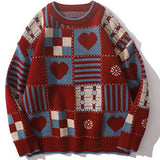 FOESCE Y2k Vintage Sweater Men Hip Hop Streetwear 2025 Harajuku Retro Japanese Style Love Oversized Women Knitted Sweater Wool Pullover