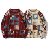 FOESCE Y2k Vintage Sweater Men Hip Hop Streetwear 2025 Harajuku Retro Japanese Style Love Oversized Women Knitted Sweater Wool Pullover