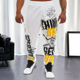 FOESCE Young Style Casual Sweatpants Men Pants Loose Straight Deep Crotch Digital Printing Jogging Elastic Waist Men Trousers for Gym