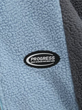 FOESCE ZAFUL Men's Casual Colorblock Fleece Fluffy Zip Up Stand Collar Pocket Toggle Drawstring Applique Design Jacket