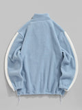 FOESCE ZAFUL Men's Casual Colorblock Fleece Fluffy Zip Up Stand Collar Pocket Toggle Drawstring Applique Design Jacket