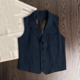 FOESCE Men's Retro Herringbone Pattern Vest Men's Suit Collar Vest Slim-fit Tweed Vest Wedding Vest Men