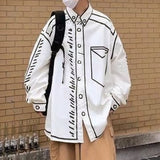 FOESCE Handsome Men Tops 2025 Manga Cartoon Printed Line Shirt Fashion Male Streetwear Hot Sale Loose Long Sleeved Blouse S-5XL