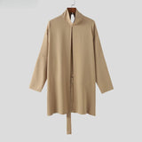 FOESCE 2025 Men Cloak Coats Turtleneck Long Sleeve Streetwear Casual Trench Loose Solid Color Open Stitch Fashion Male Ponchos