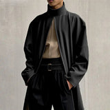 FOESCE 2025 Men Cloak Coats Turtleneck Long Sleeve Streetwear Casual Trench Loose Solid Color Open Stitch Fashion Male Ponchos