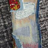 FOESCE men complicated embroidery stitching distressed jeans