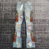 FOESCE men complicated embroidery stitching distressed jeans