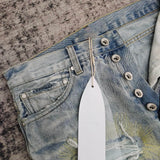 FOESCE men complicated embroidery stitching distressed jeans