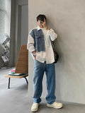 FOESCE spring and summer new Korean style long sleeved shirt men loose niche design contrasting color stitching denim shirt trendy y2k