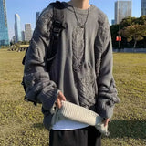 FOESCE y2k Loose Fit Hole Sweater Mens Autumn Vintage Design Casual Long Sleeve Knit Tops High Street Fashion Pullover Knitwear Male