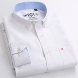 Men's Fashion Long Sleeve Solid Oxford Shirt Single Patch Pocket Simple Design Casual Standard-fit Button-down Collar Shirts
