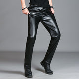 Men's Leather Pants Slim Fit PU Leather Pants Elastic Single Layer Motorcycle Leather Pants Man Waterproof Oil-Proof Young