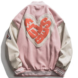 Streetwear Love Pattern Baseball Jacket Men Tops Hip Hop Patchwork Letter Print Varsity Jacket Women Outwear Autumn Coat
