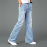 Foesce Retro Men's Flare Jeans Pants Bell Bottom Blue Black Loose Large Size Classic Fashion Casual Comfortable Boot Cut Denim Trousers