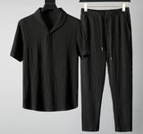 Foesce (Shirt+Trousers) Summer new arrival Men Fashion Classic Shirt men Business Casual Shirts Men A Set Of Clothes Size M-4XL