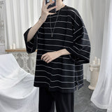 Summer Striped T Shirt Men's Fashion Casual Loose Short-sleeved T-shirt Men Streetwear Wild Hip-hop Tshirt Mens Tops M-2XL