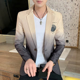 Foesce New Men's Blazer Fashion Spring Summer Clothing Male Suit Jacket Gradient Color Casual Slim Fit Fancy Party Singer Blazzer Coat
