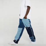 Foesce Mens Denim Pants Casual Black Blue Skinny slim Fit Patchwork Denim Pants Biker Hip Hop Jeans for men with Loose Denim Pants