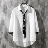 Foesce Short-sleeved Shirt Men Bouse Women White Japanese Summer Short Sleeve Student Korean Loose Fairy Tie Shirts Retro Clothes