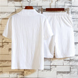 Foesce-(Shirt +shorts) summer new arrival men shirt Man Cotton and linen shirts Short sleeve men's casual shirts men size M to 5XL