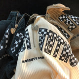 Corduroy Sweatshirt Women Letter Embroidery Sweatshirts Vintage Clothes for Teens Vertical Stripes Lapel Long Sleeve Sweater