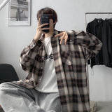Spring And Autumn Plaid Shirt Men's Fashion Retro Casual Shirt Men Streetwear Korean Loose Long-sleeved Shirts Mens M-XL