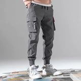 Men's Side Pockets Cargo Harem Pants Ribbons Black Hip Hop Casual Male Joggers Trousers Fashion Casual Streetwear Pants